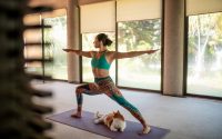 femme pratiquant le yoga avec son chat